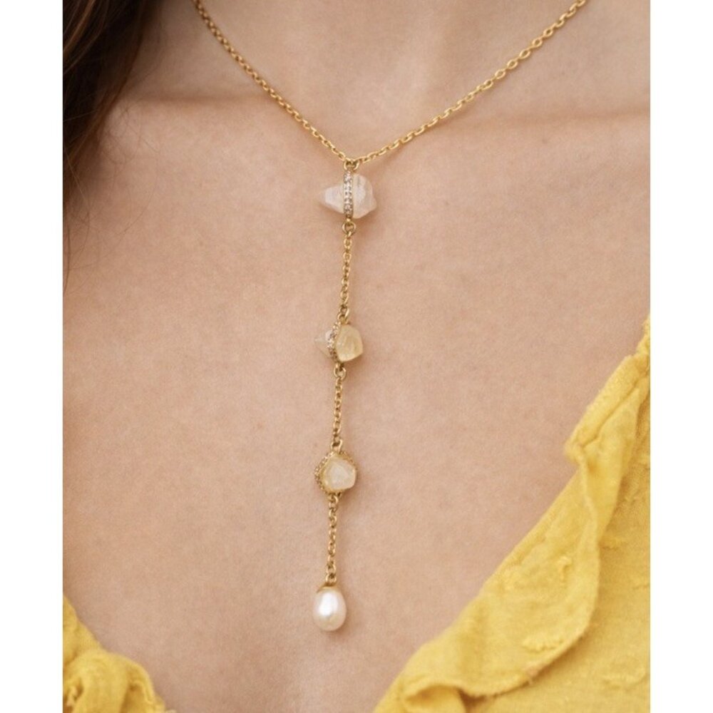 NWT J.Crew Re-Imagined Freshwater Pearl & Quartz Crystal Drop Pendant Necklace